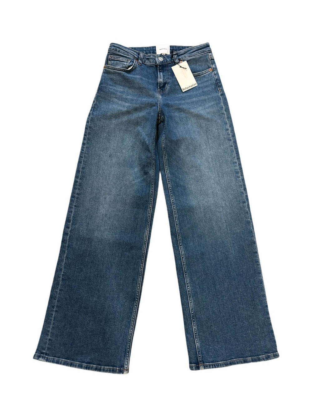 Reformation Wide-Leg Low Rise Streetwear Jeans Stretch Medium Blue Wash Size 26